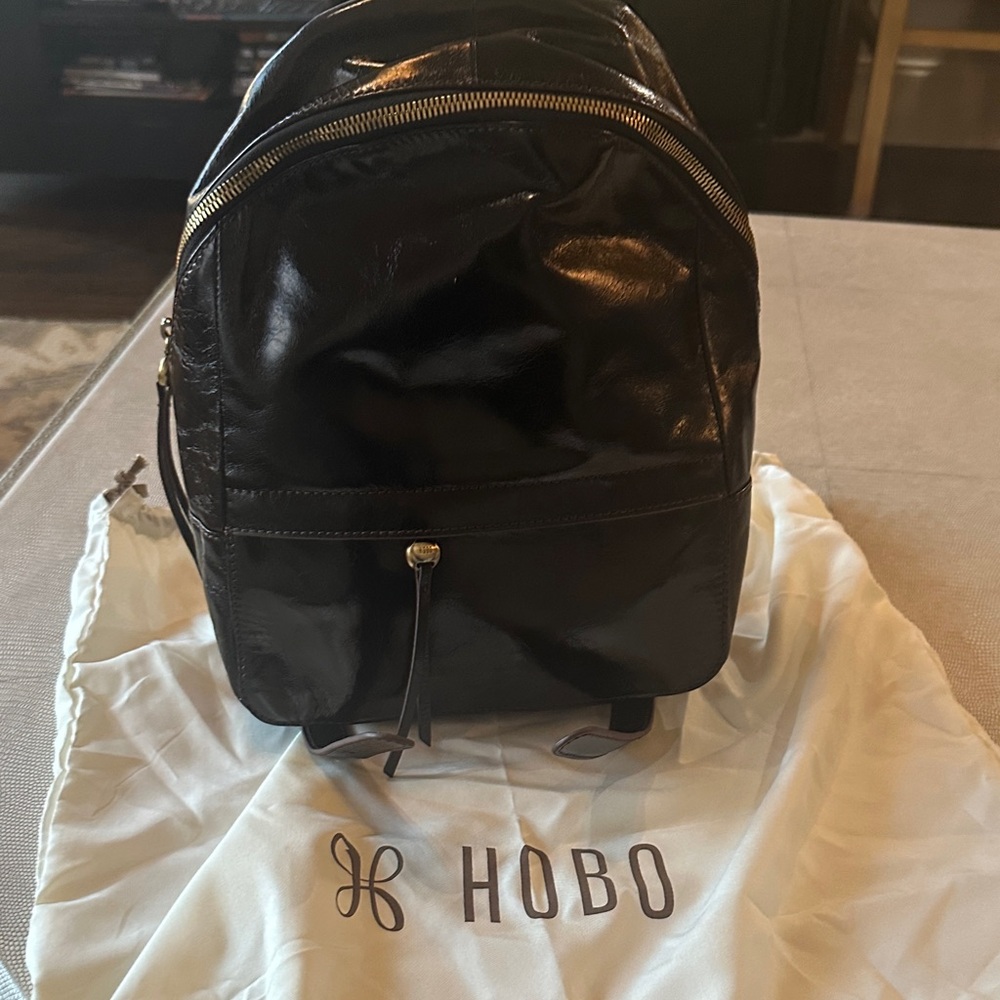 HOBO Black Patent Leather Mini Backpack
